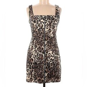 NWT MNI Los Angeles Animal Print Denim Zip Up Dress size small mini